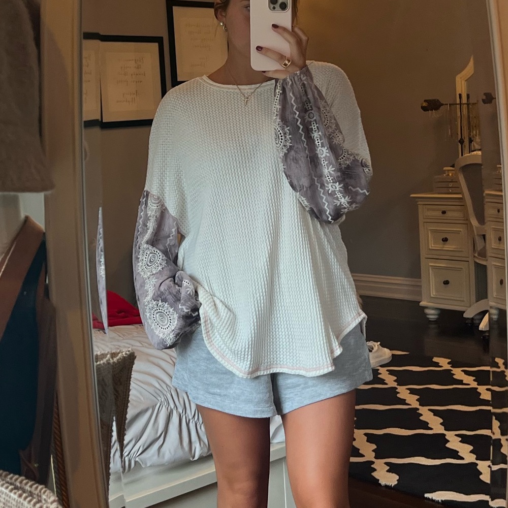 White and purple long sleeve shirt